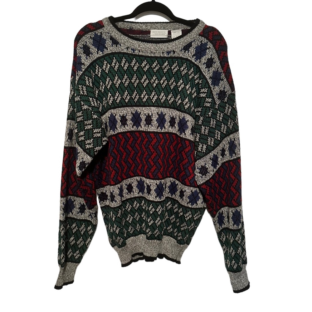 Vintage 80s 90s Hennessy by Van Heusen pattern sweater multicolor grandpa large